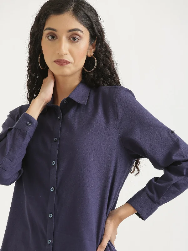 Navy Blue Airy-Linen Shirt