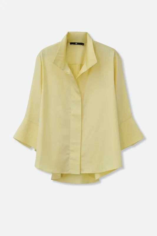 SANDRINE WIDE-CUFF SHIRT IN ITALIAN COTTON STRETCH IN YELLOW