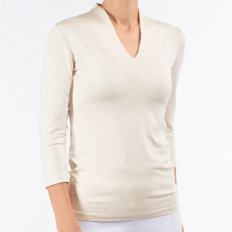 Funnel Neck Tee in Pale Beige