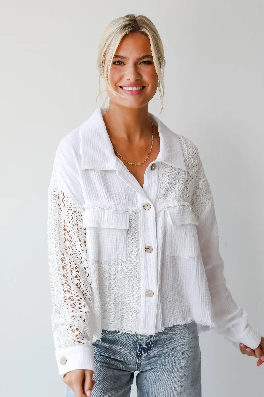 FINAL SALE - Dearly Adored White Linen Crochet Blouse