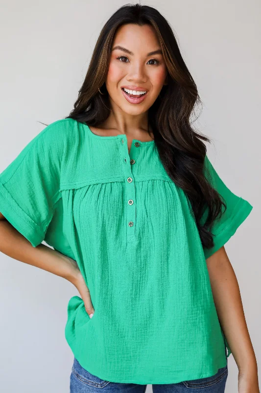 FINAL SALE - Sensational Instincts Kelly Green Linen Blouse