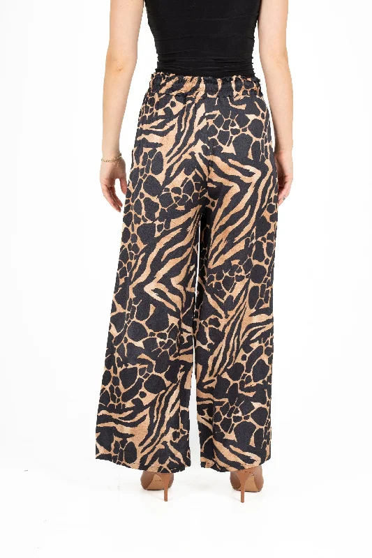 Printed Draw Cord Pull-On Pants With Slash Pockets