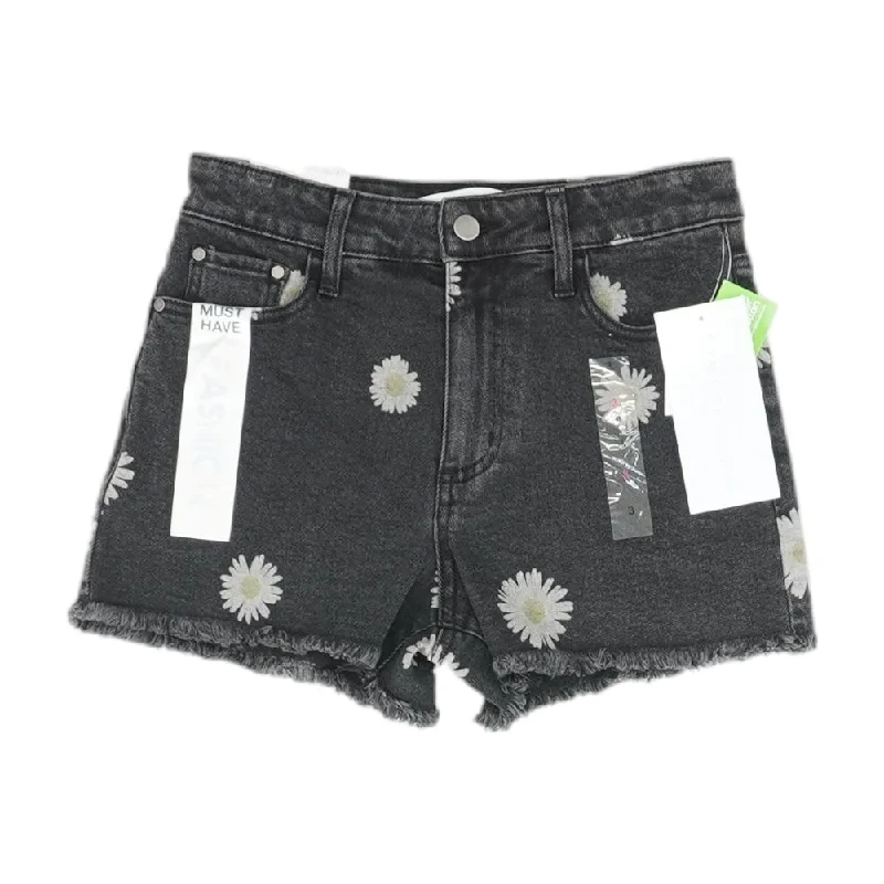 Black Floral Denim Shorts