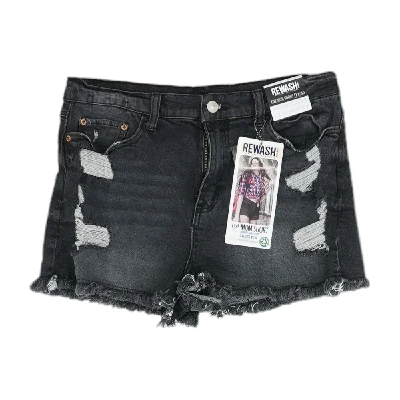 Black Solid Denim Shorts