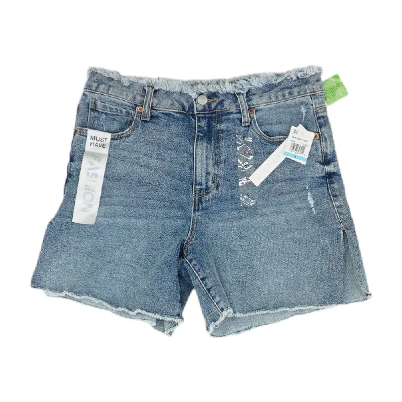 Blue Solid Denim Shorts