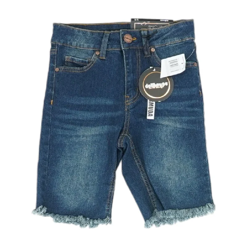 Blue Solid Denim Shorts