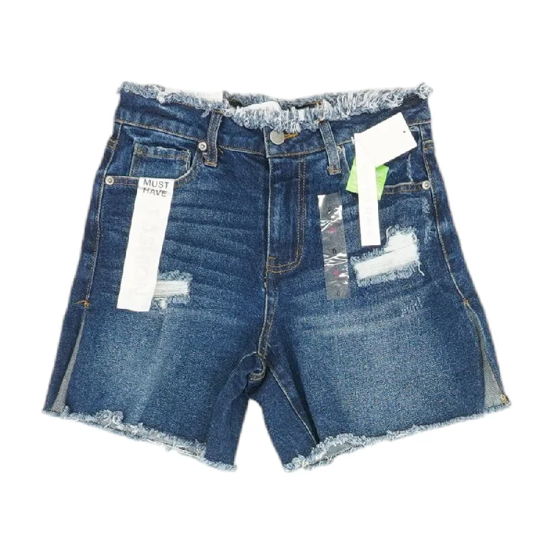 Blue Solid Denim Shorts