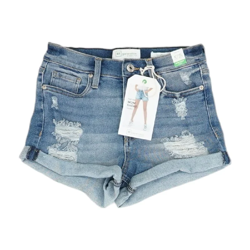 Blue Solid Denim Shorts