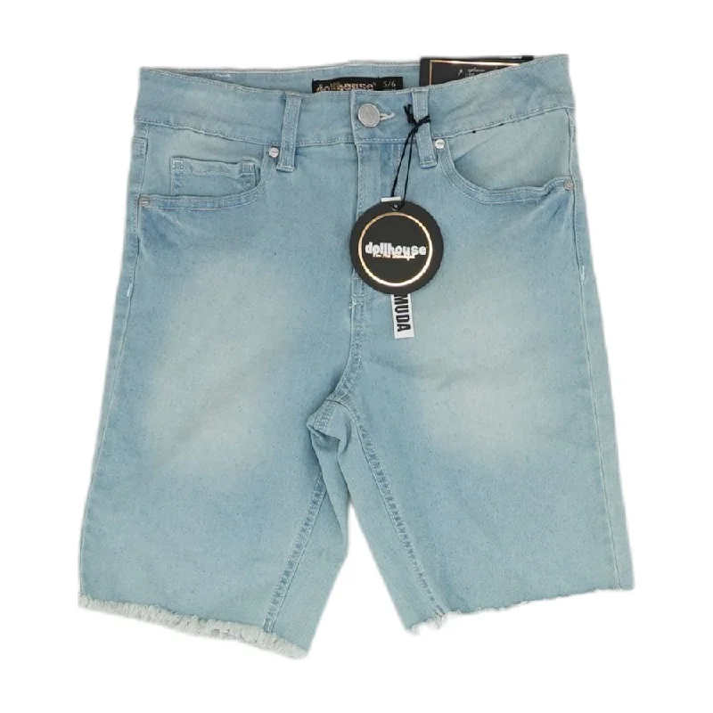 Blue Solid Denim Shorts