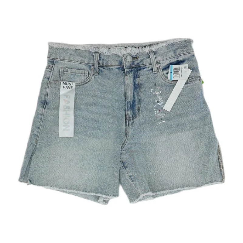 Blue Solid Denim Shorts