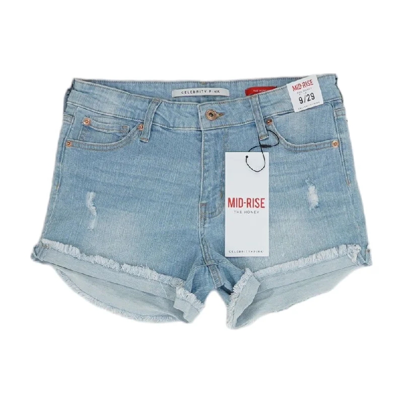 Blue Solid Denim Shorts