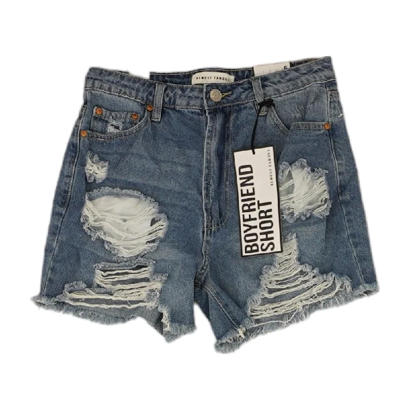 Blue Solid Denim Shorts