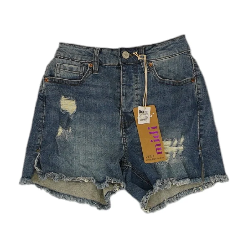 Blue Solid Denim Shorts