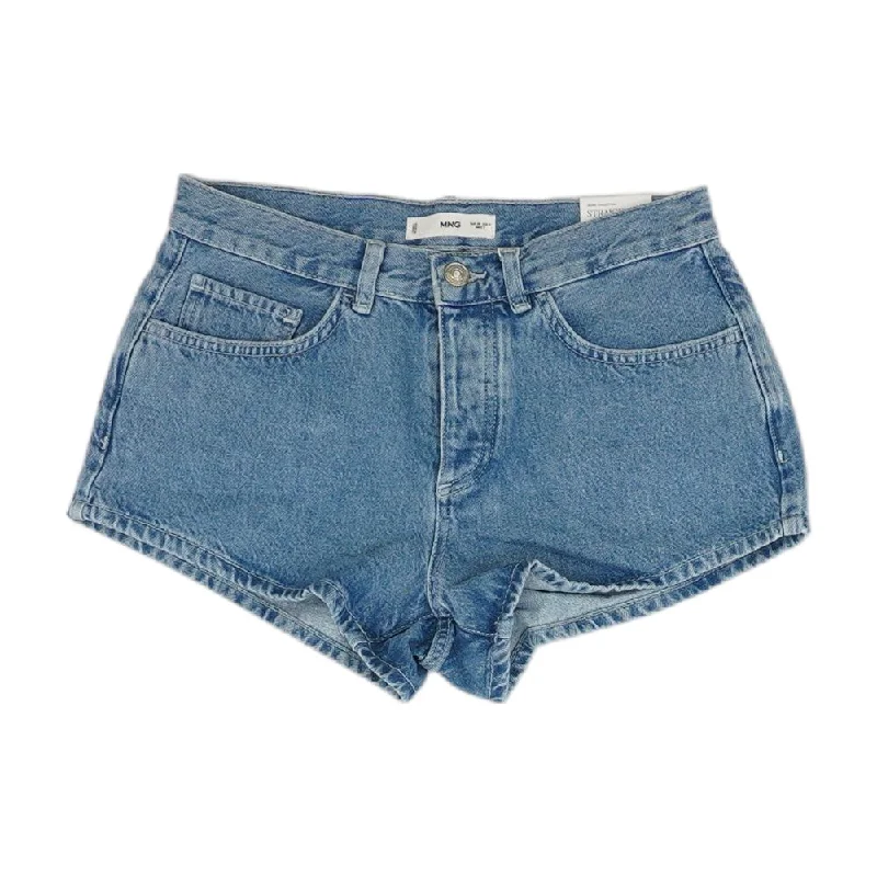 Blue Solid Denim Shorts