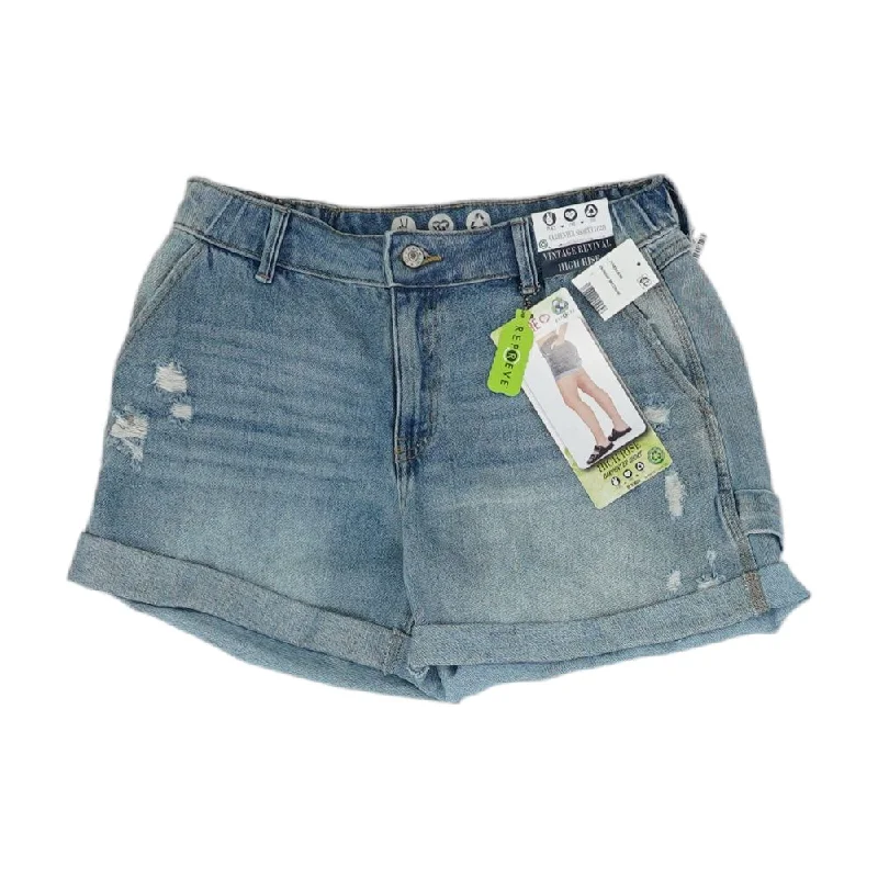 Blue Solid Denim Shorts