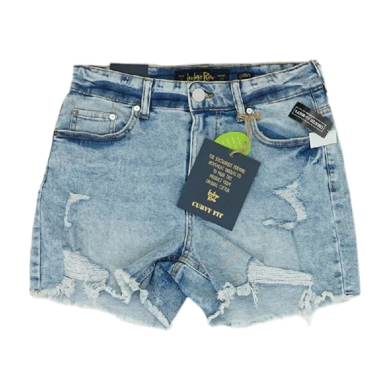 Blue Solid Denim Shorts