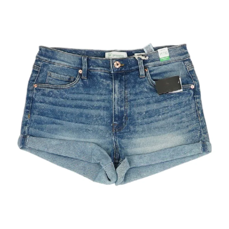 Blue Solid Denim Shorts