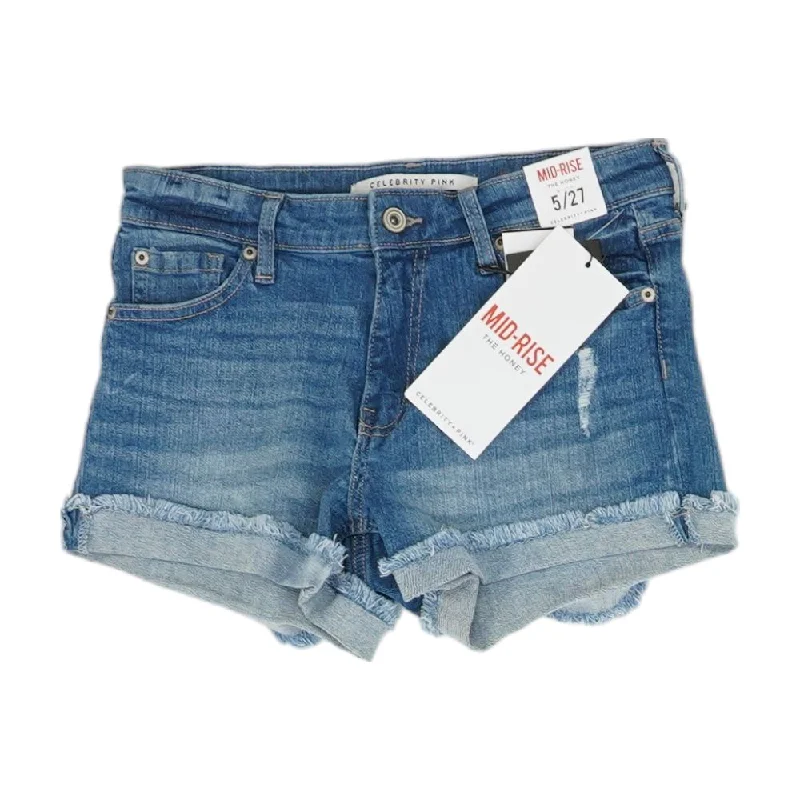 Blue Solid Denim Shorts