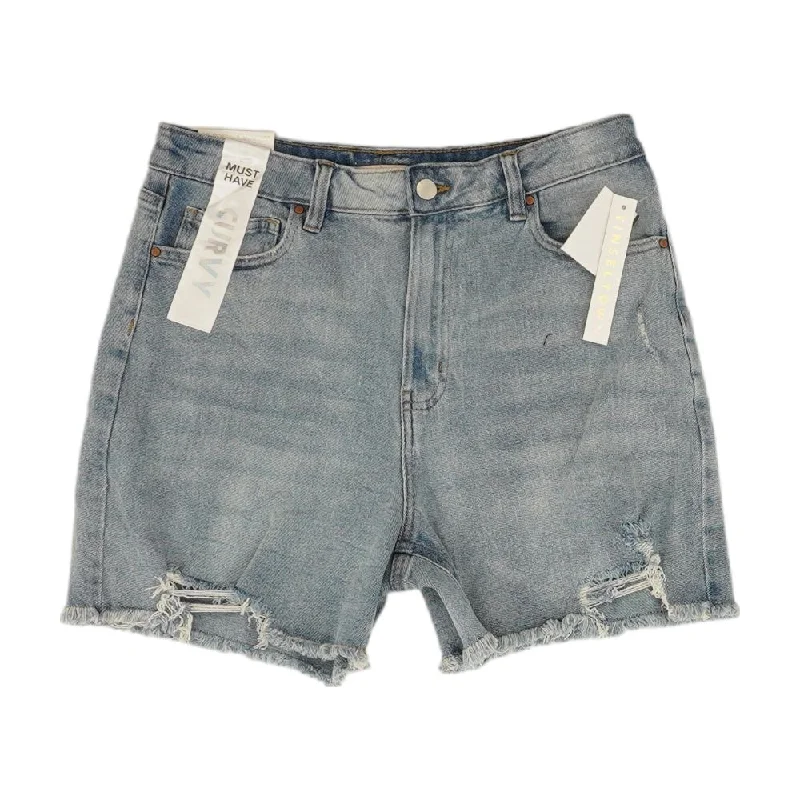 Blue Solid Denim Shorts