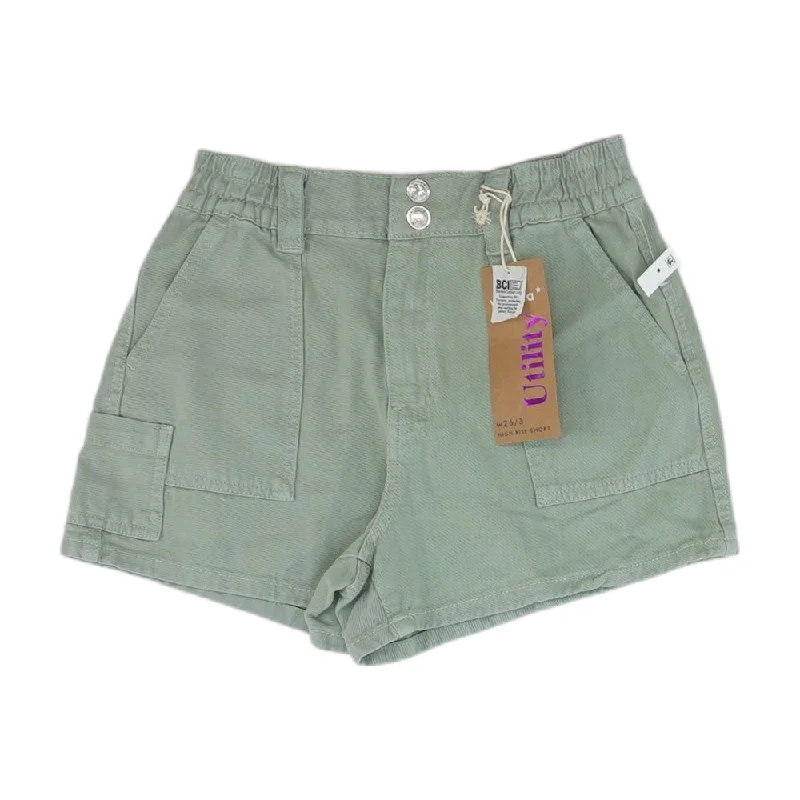 Green Solid Denim Shorts