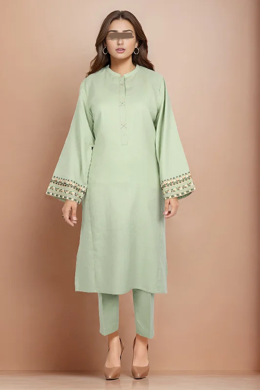 Solid Embroidered Cotton Stitched 2 Piece (Shirt/Trouser)