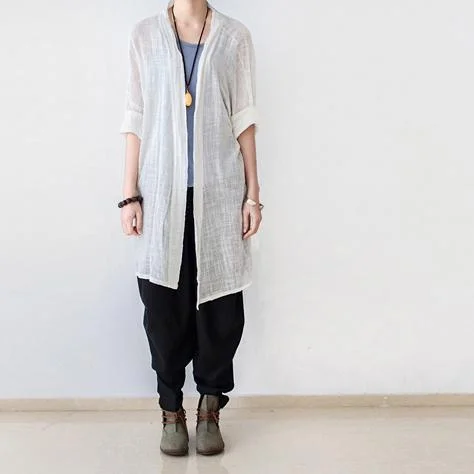 White chunky cotton cardigan long coat