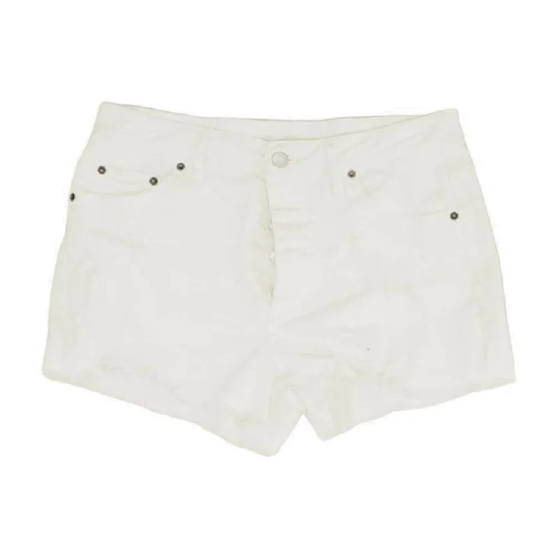 White Solid Denim Shorts