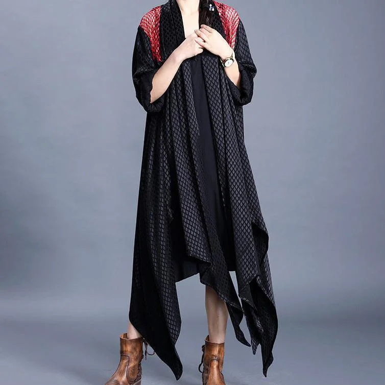 Women asymmetric Plus Size coat for woman black patchwork red cardigan