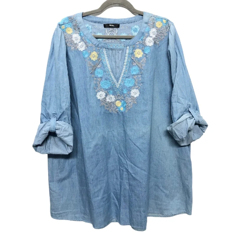 Top 3/4 Sleeve By Andree By Unit In Blue, Size: 3x