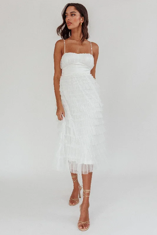 Garden Party Tiered Frill Midi Dress White