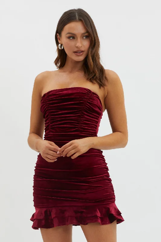 Hollyberry Ruched Velvet Mini Dress