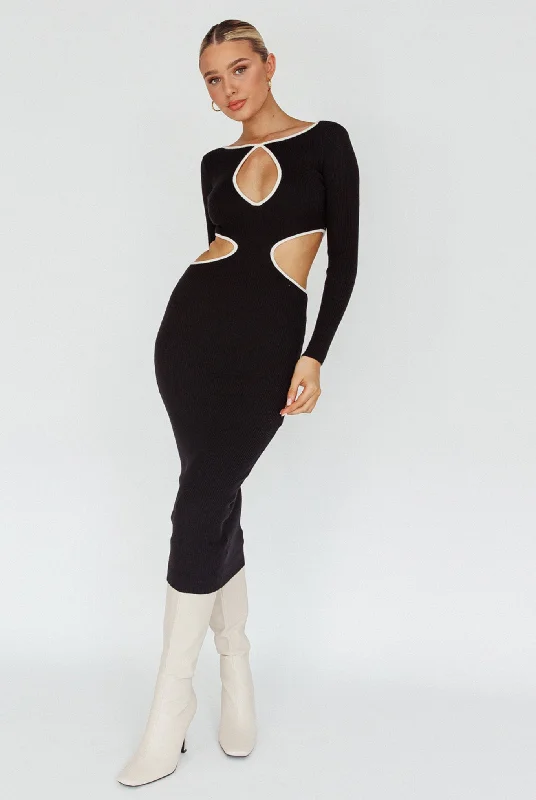 Jovie Keyhole Knit Midi Dress Black