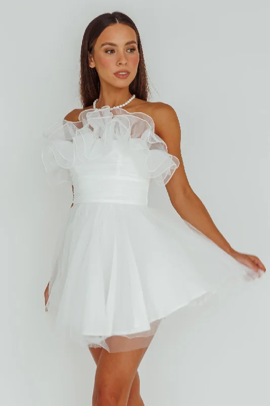 My Beloved Organza Frill Mini Dress White