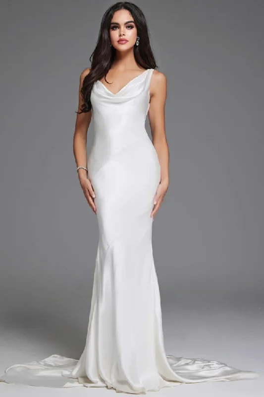 Jovani JB03910 Long Cowl Neckline Wedding Dress