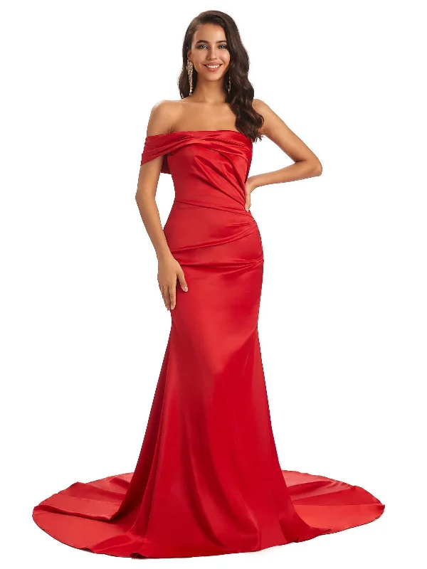 Sexy Soft Satin One Shoulder Long Unique Mermaid Bridesmaid Dresses Online