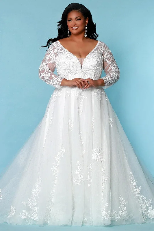 Sydneys Closet SC5275 A Line Long Sleeve Wedding Dress