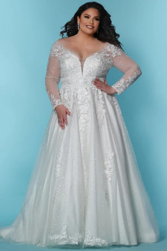 Sydneys Closet SC5282 Long Sleeve A Line Wedding Gown